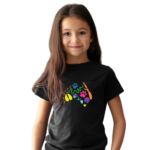 Kids Colour Footprints T-Shirt - Black